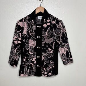 Joseph Ribkoff Black Pink Floral Button Jacket Women Size 10